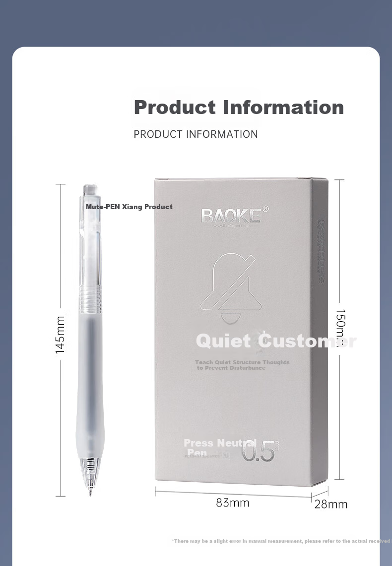 BAOKE PC1949 Silent Retractable Gel Pen 0.5mm Black AS Tip, Transparent Barrel, Exam Pen, Signature Pen, 12 Pens/Box 8
