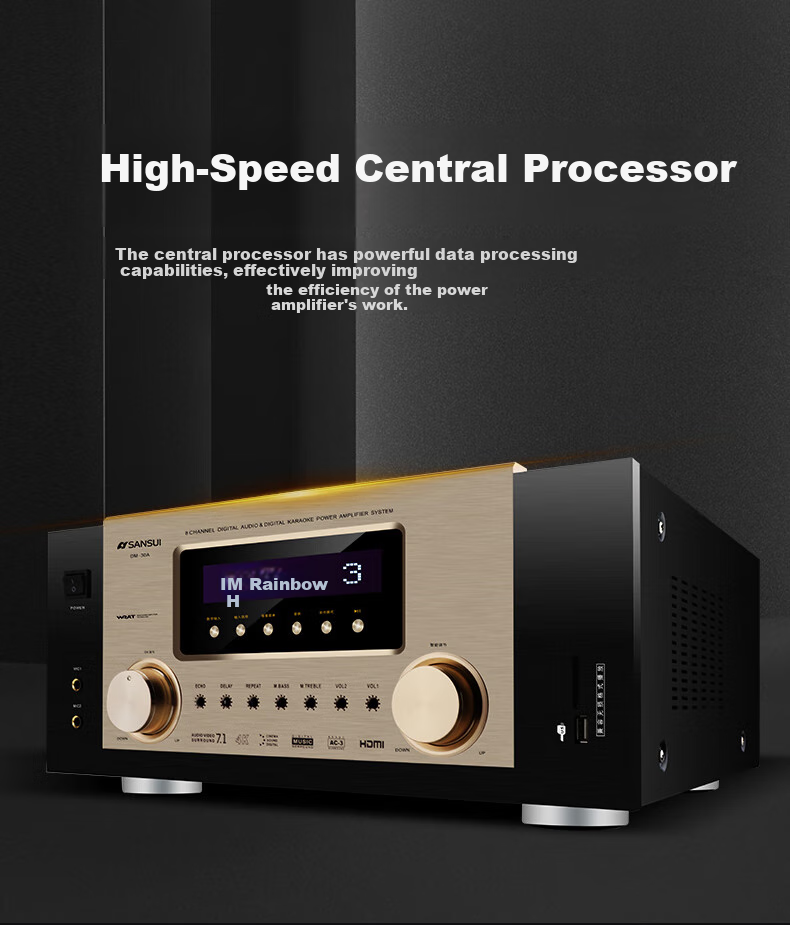 SANSUI DM-30A, 7.1 Audio Amplifier, Speakers, Home Theater 7.1 Channel AV Amplifier, 4K Direct Through, Audiophile-Grade HIFI Sound Quality Smart Speaker Amplifier, High Power 9