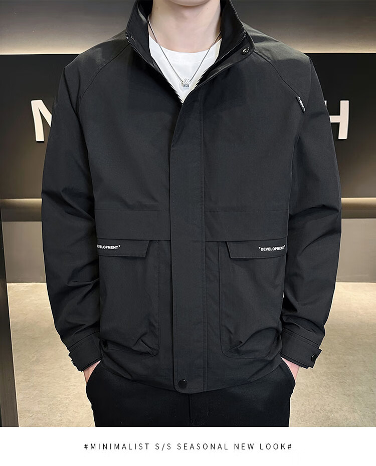 TUCANO Men's Spring Autumn Stand Collar Casual Workwear Korean Style Windproof Jacket Military Green L 13