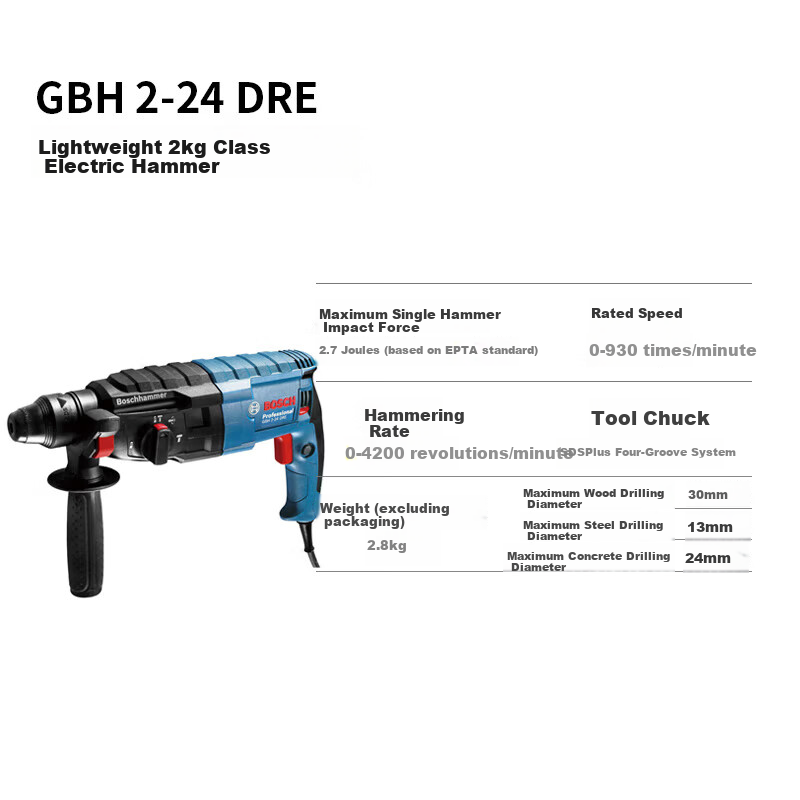 BOSCH Electric Hammer And Drill, Lightweight 2kg Class, Multi-Purpose One Machine with Four Holes, 5 Series Dust Collection Cover Set, GBH 2-24 DRE