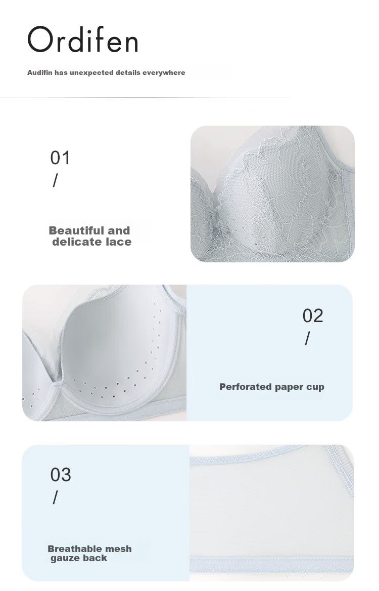 Ordifen 26 New Women's Underwear, Lightweight, Slimming, Perforated Cups, Breathable, Soft Wireless, Seamless, Low-Collar Bra Set XB4206 9
