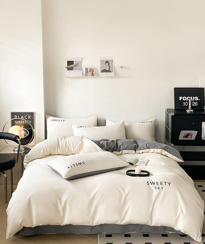AVIVI Class A Washed Cotton Embroidered Duvet Cover Single Dormitory Single Bed Quilt Cover 150x200 Clear Sky White 8