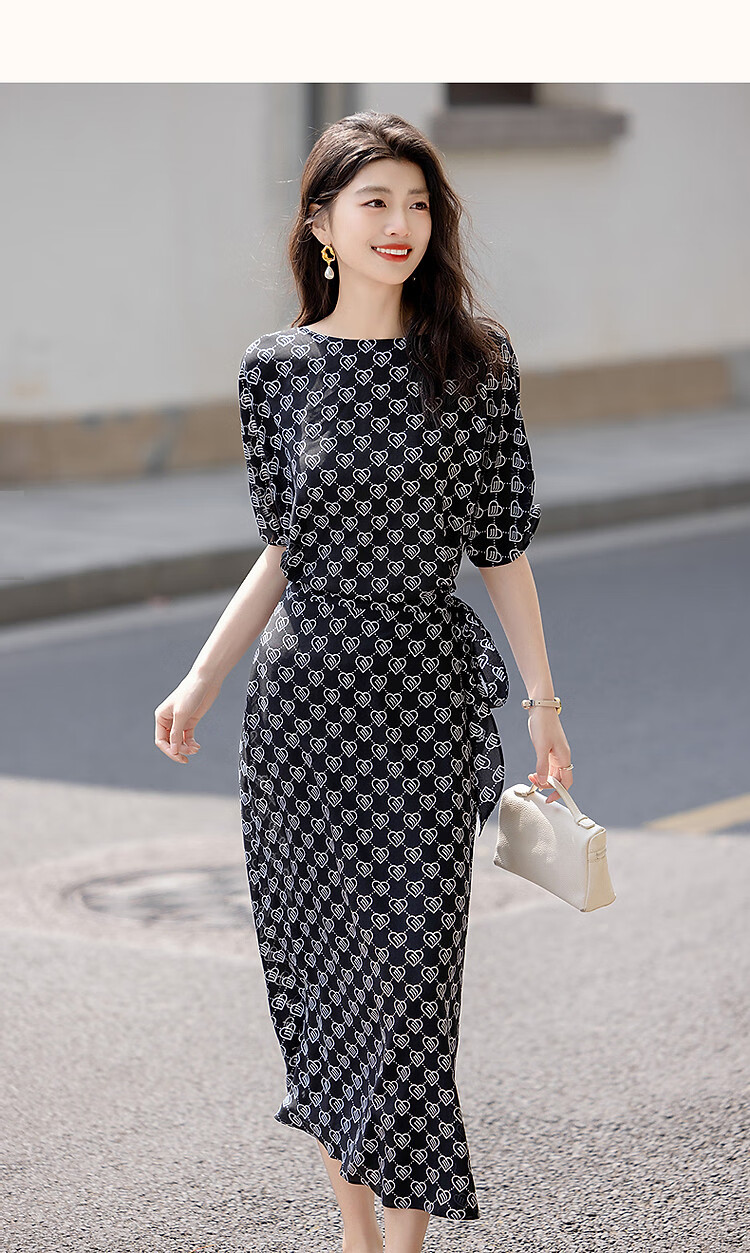 Dme [Romantic Style] Summer Elegant Boat Collar, Raglan Sleeve, Waist-Cinching, Pleated Wrap Dress with Water Print Floral Pattern for Wome 10