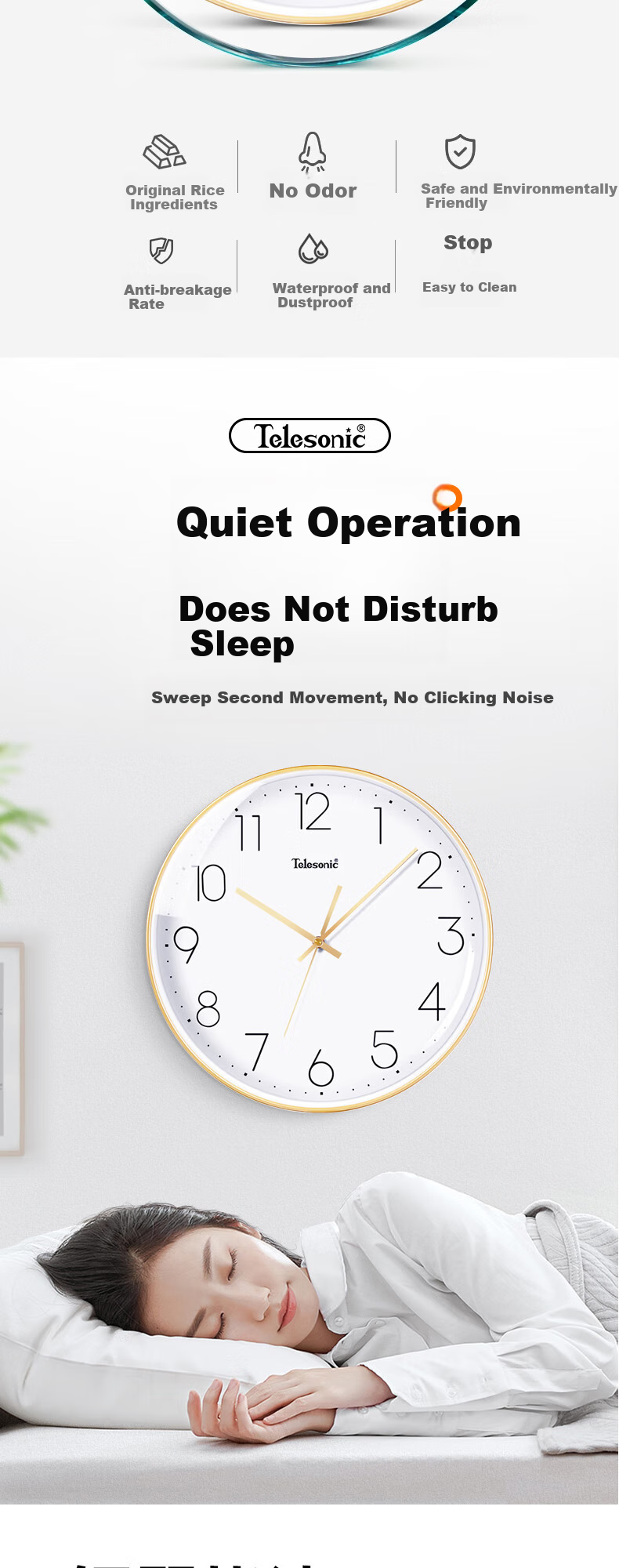 Telesonic Wall Clock, Bedroom Clock, Living Room Clock, Home Large Digital Clock, Fashionable Minimalist Wall-Mounted Clock, Creative Quartz Clock, 36cm 2