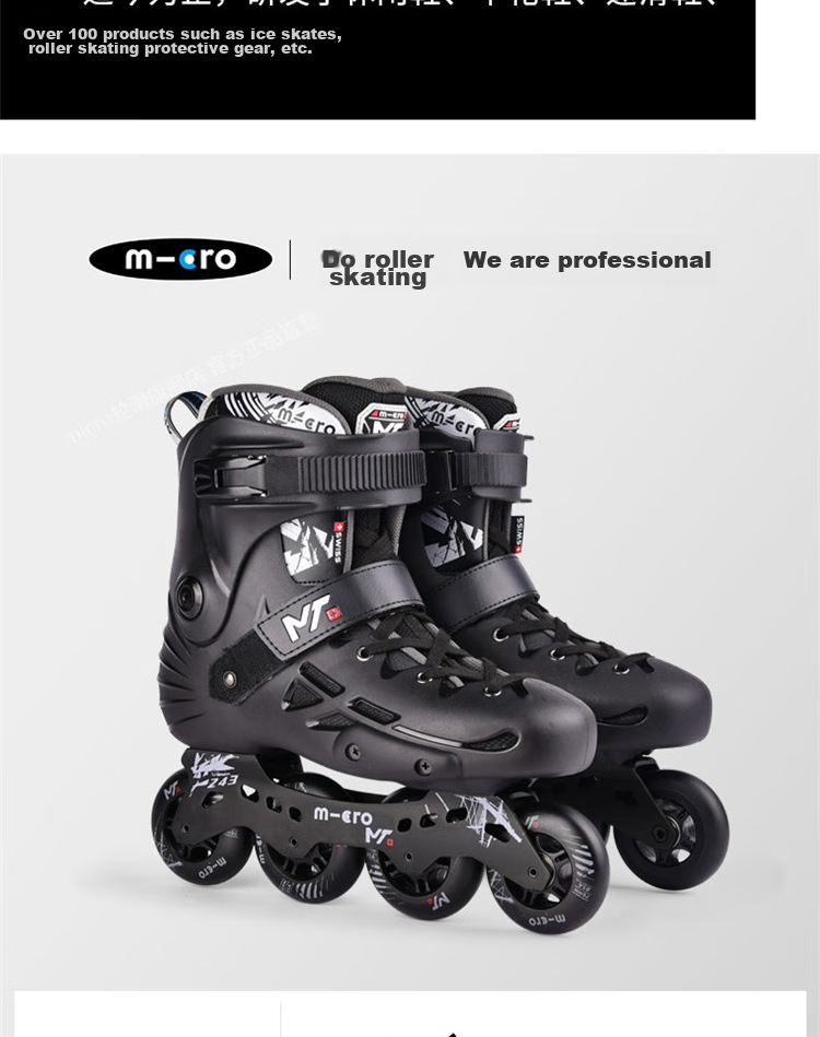 Micro Maiguo Roller Skates, Inline Skates for Adults, Roller Skates, Single Row Beginner's Flat Wheels, for Men And Women, MT Black, Size 40 4