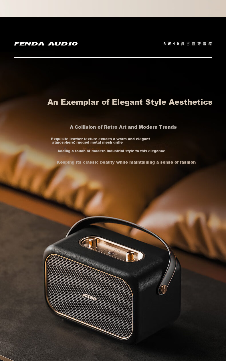 F&D RW40 Retro Karaoke Speaker, Dual Wireless Microphones, 360° Surround Sound, 20-Hour Long Battery Life, Portable Bluetooth Speaker for Outdoor And Home Use 2