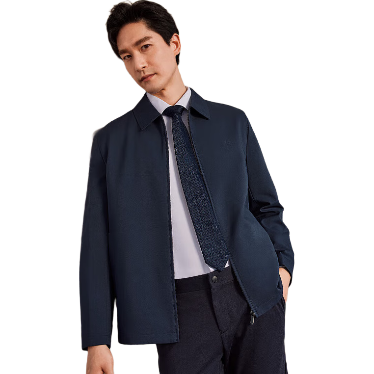 Goldlion Waterproof, Oil-proof, Stain-resistant Spring and Autumn Men's Executive Jacket Easy-care Lapel Business Coat Navy Blue S