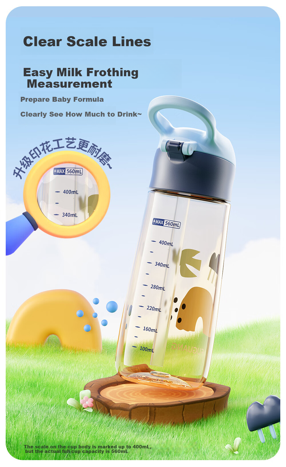 Fuguang Plastic Cup, Children's Water Bottle, PPSU Straw Cup, for Toddlers, Primary School Students, Pregnant Women, Infants, Kindergarten Cup, 560ml 12
