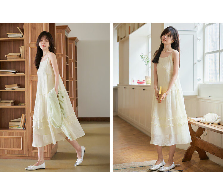 Mt [Camellia Muse] Summer French-Style Lightweight Lyocell Lace Elegant A-Line Midi Dress for Wome 10