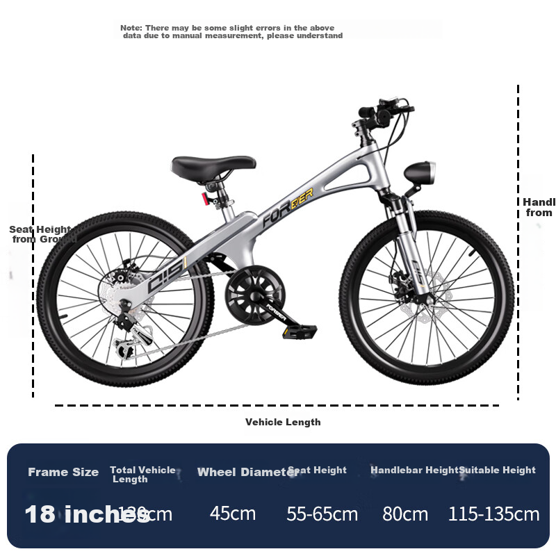 FOREVER Children's Bicycle for Older Kids 6-12 Years Old, Magnesium Alloy Gears Mountain Bike for Boys And Girls, Student Bike, 18-Inch, Silver Color