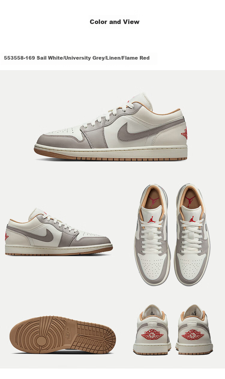 Jordan Men's Casual Shoes, Jordan Ivory Gray Color Scheme, AJ1 Jordan 1 Sneakers, 553558-169, Gray And White, Size 42.5 4