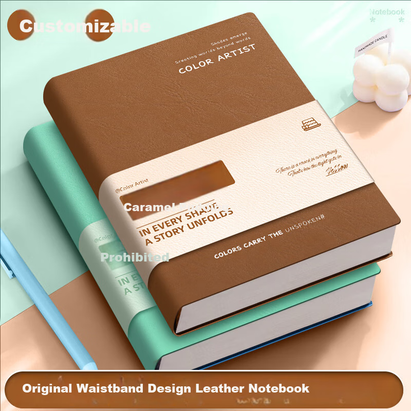 Faramon Notebook, Aesthetic A5 Size with 240 Pages, Thick Leather Cover, Creative Waistband Diary, Office Meeting Record Book, Customizable, Brown Color