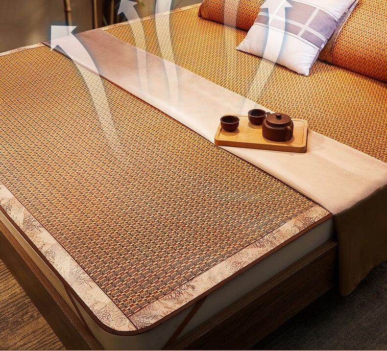 Nanjiren Class A Antibacterial Carbon Fiber Ice Silk Mat Double Household Extra Wide Embroidered Bed Sheet Cooling Mat 150*200 [Washable] 9