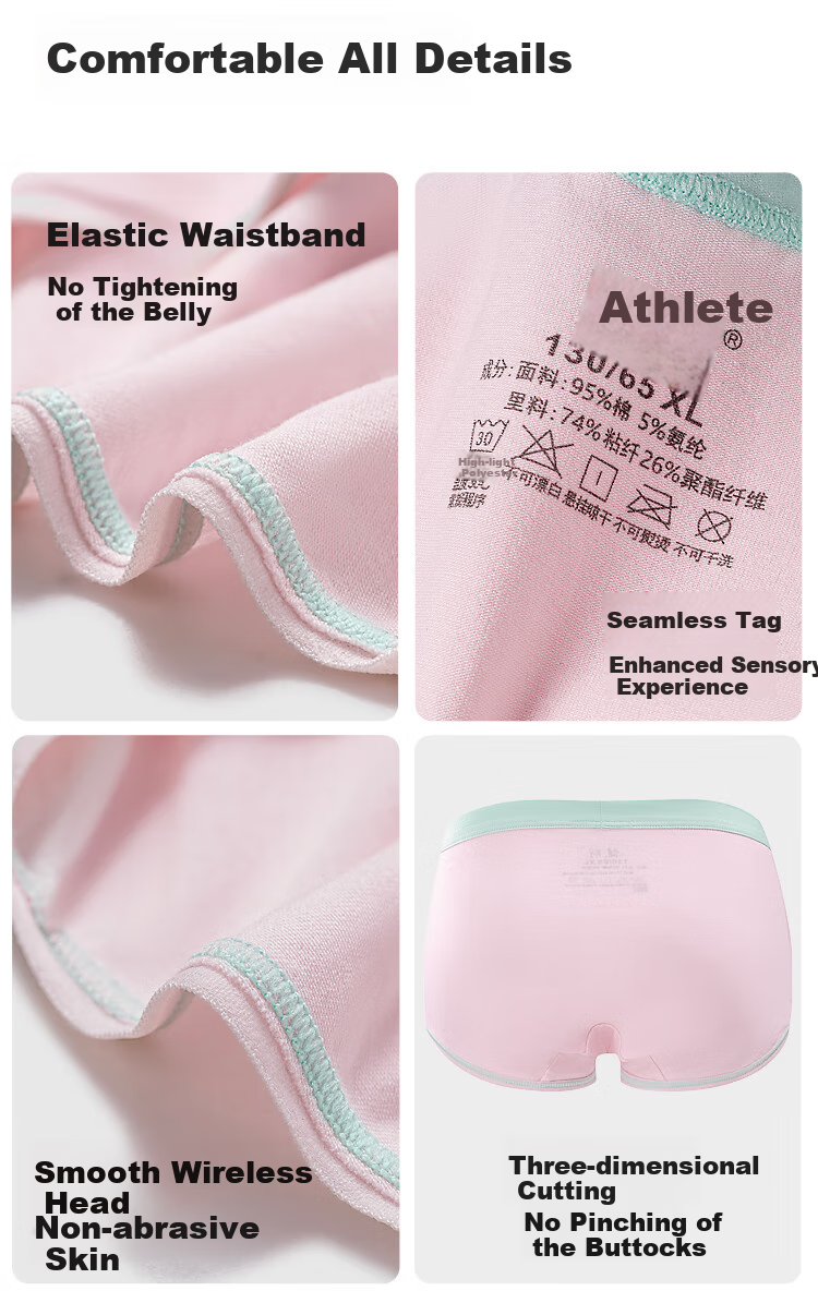 Jianjiang 50S Long-Staple Cotton Children's Underwear, Girls' Panties, Kids' Mid to Big Size Triangle Briefs, Antibacterial And Breathable, 4-Pack 4