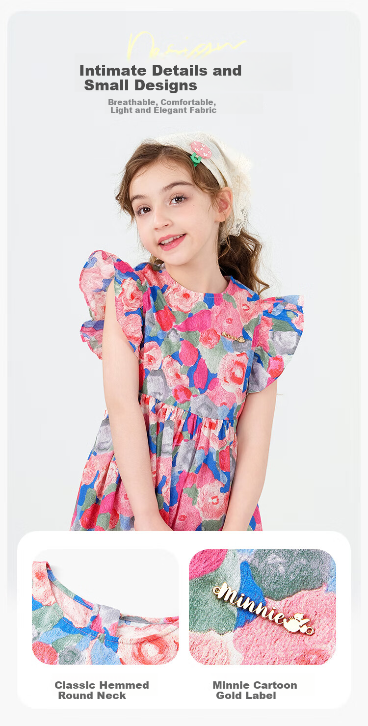 Disney Girls Floral Dress 2026 Summer New Princess Cotton Dress for Little Girls Floral Pattern Size 130 4