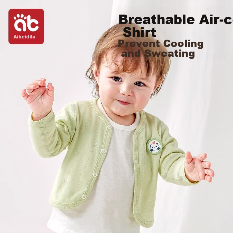 AIBEDILA Baby Cardigan Jacket, Spring And Summer Air Conditioning Shirt, Newborn Outdoor Coat, Pure Cotton Long-Sleeve Bodysuit, Knitted Sweater