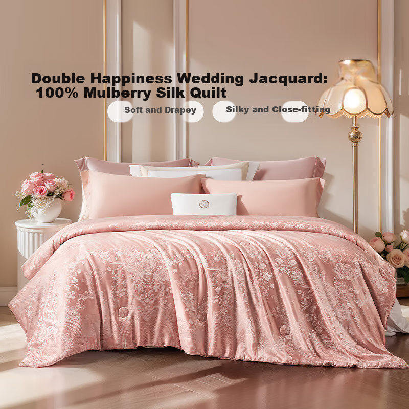 Одеяло FUANNA Home Textiles "Свадебная радость", 100% натуральный шелк, размер Double, всесезонное, 203x229 см, розовое