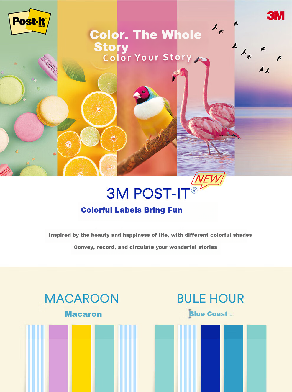 3M Sticky Notes, Memo Pads/Note Paper/Notepad/Notebook, Office Supplies, School Stationery, Firebird, 5-Color Sticky Notes with Pull-Out Labels, 688MC-7 1