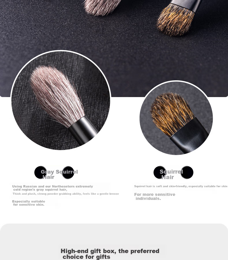 AOLANLA Premium Gray Mouse Hair Makeup Brush Set, 9 Pieces, All Animal Hair Beauty Tools Gift Box, Birthday Present for Wife 7