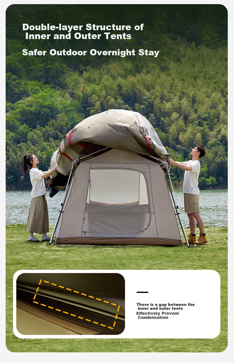 MOBIGARDEN Holiday Mountain Cabin 6+6 Outdoor Camping Sunshade Automatic Quick-Open Titanium Black Coated Tent NX25661033 Truffle Brown 11