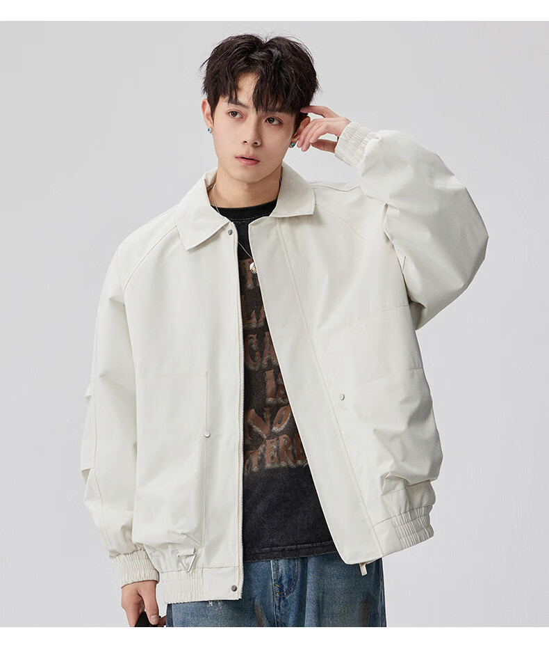 FAIRWHALE Men's Turn-Down Collar Jacket Spring Autumn New American Casual Loose Workwear Coat 2XL Earth Tone 8