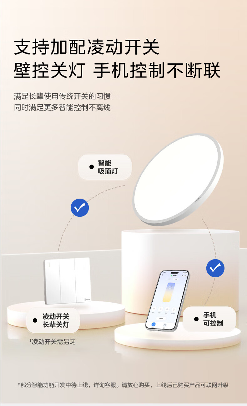 Midea LED Ceiling Light for Living Room, Dining Room, Bedroom, Children's Room, High Color Rendering Index Smart Control Round Lamp Fixture Huiyue White 60W Installation Included 17
