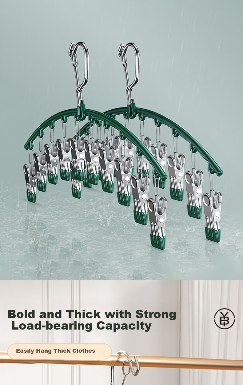 Bingyou Nano Non-Slip Sock Hanger with 10 Clips, Luxury Dipped Multi-Functional Seamless Clothes Hanger, Windproof Drying Rack for Underwear Clips 6