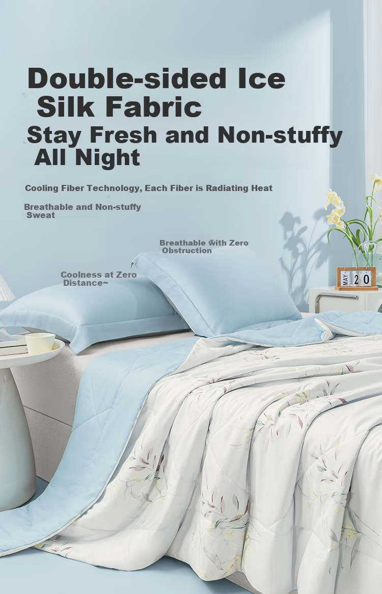 JD Original Ice Silk Summer Quilt, Class A Cooling Air Conditioning Comforter, Skin-Friendly Soft Smooth Machine Washable, 200*230cm, Qingfeng Yeying 3