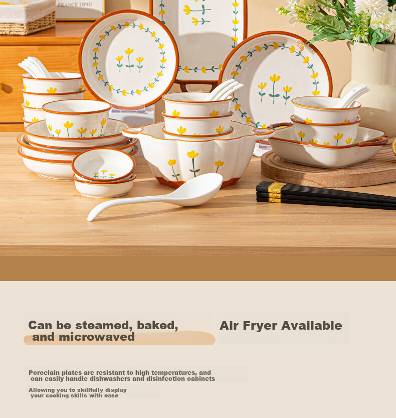 CERAMICS Underglaze Ceramic Bowl And Plate Set, Simple Home Dining Tableware Set, Mountain Chrysanthemum Pattern, 13-Piece Gift Box Set for Mid-Autumn Festival 12