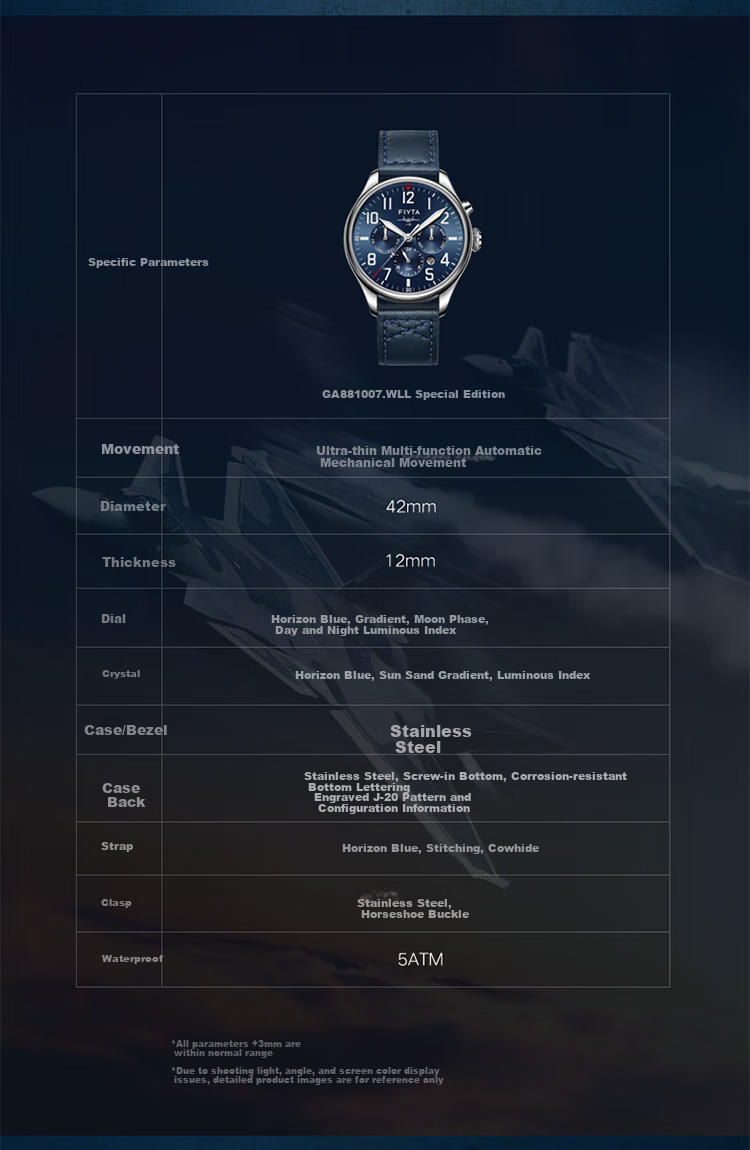 FIYTA Mach J-20 Special Commemorative Edition Ultra-Thin Multifunctional Mechanical Movement Black Dial Leather Strap Watch, Holiday Gift 8