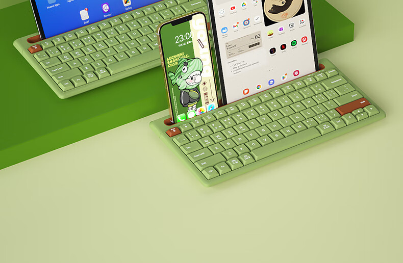 BOW Hangshi K150B IPad Wireless Bluetooth Keyboard with Air6 Connector, Compatible with Apple Android Huawei Xiaomi Phones, Tablets, Laptops, Leaf Green Color 2