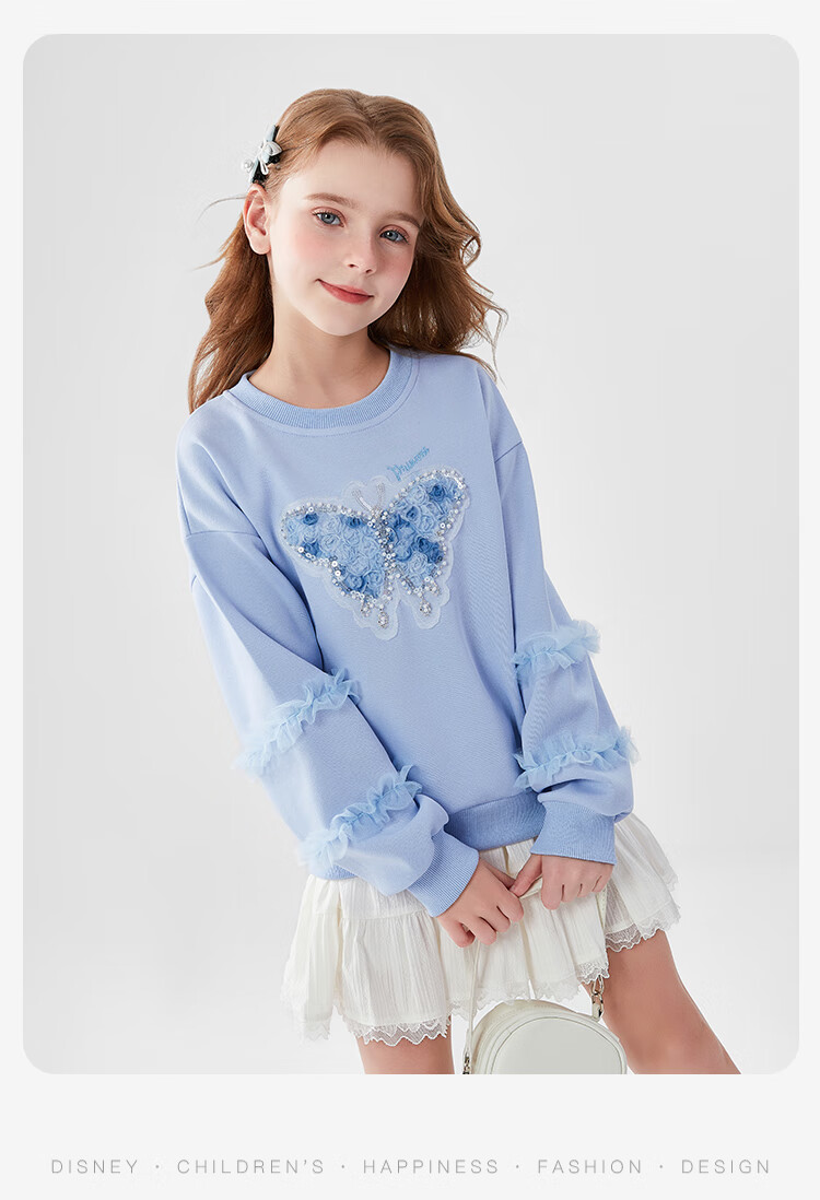 Disney Girls' Sweatshirt Spring Stylish Bowknot Pullover Kids Casual Top Spring Autumn PL160034 Blue Size 130 9