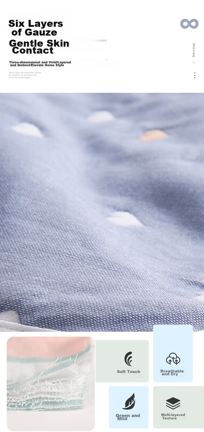 Grace Class 3A Antibacterial Six-Layer Towel Blanket, Nap Blanket, Pure Cotton Summer Air Conditioning Cover, Single Person, Aixin Gray, 150*200 8