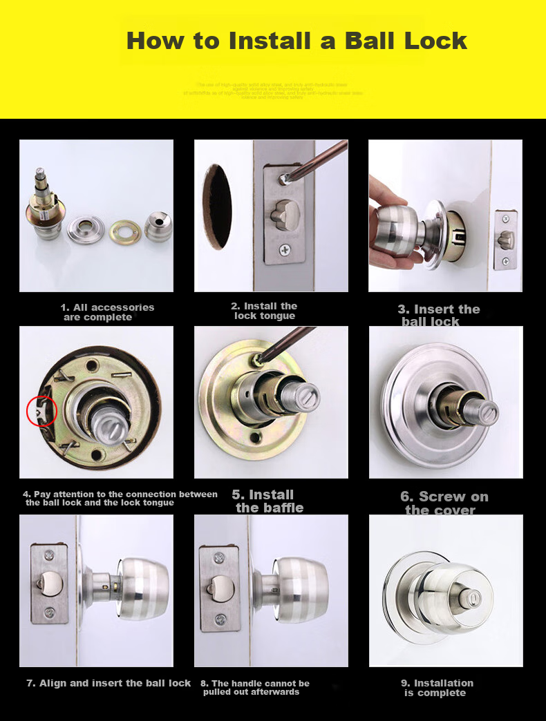 Aoben Spherical Lock Stainless Steel Ball Lock Bedroom Door Lock Office Wooden Door Lock Brass Core Double Latch 587 Universal Model 10
