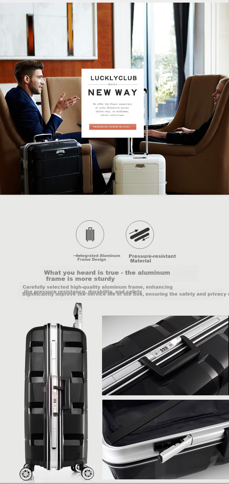 LUCKY CLUB Aluminum Frame Suitcase with Wheels for Men And Women, Business Travel Luggage, Stylish Multifunctional Front Opening 24-Inch Trolley Case 15