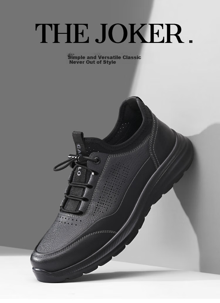 CARTELO Genuine Leather Men's Shoes, Business Casual Sports New Style for Autumn And Winter, Soft Thick-Soled Versatile Commuter Work High-End Black 13