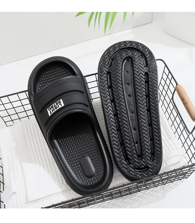 XGGC Men's Summer Slippers Soft Comfort Indoor Couple Non-Slip EVA Outdoor Slippers Black Size 44-45 3