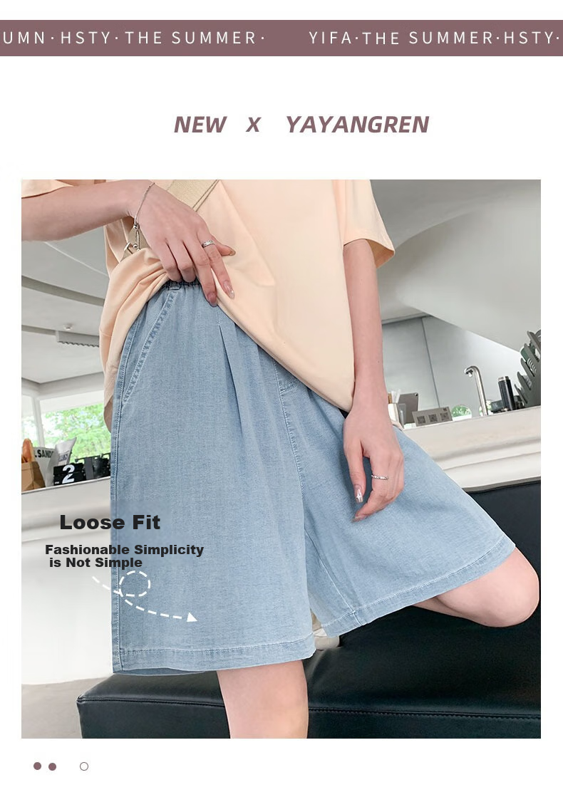 LangSha Tencel Soft Denim Shorts for Women, Summer 2025 New High-Waisted A-Line Slimming Loose Straight-Leg Mid-Length Shorts 3