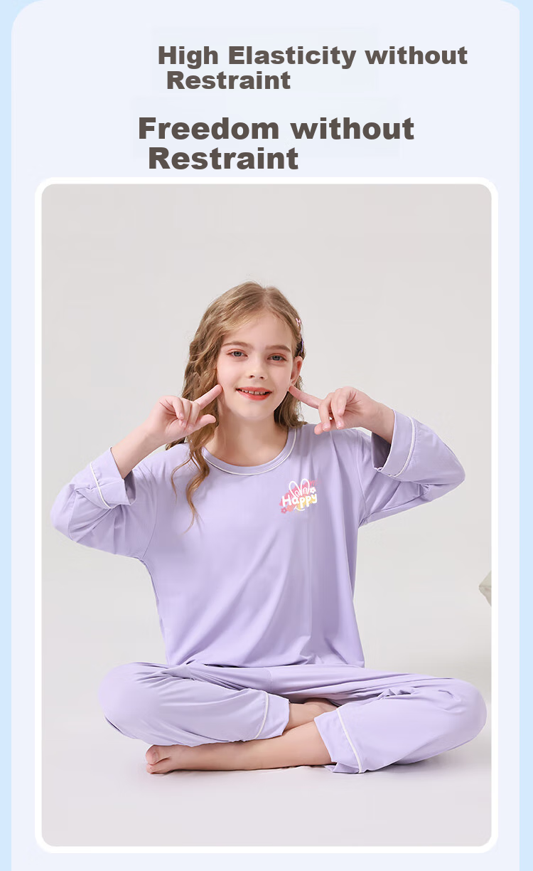 DEESHA Children's Pajamas, Girls' Spring And Summer Thin Sleepwear Set, Round Neck Ice-Cool Air Conditioning Clothes for Girls 7