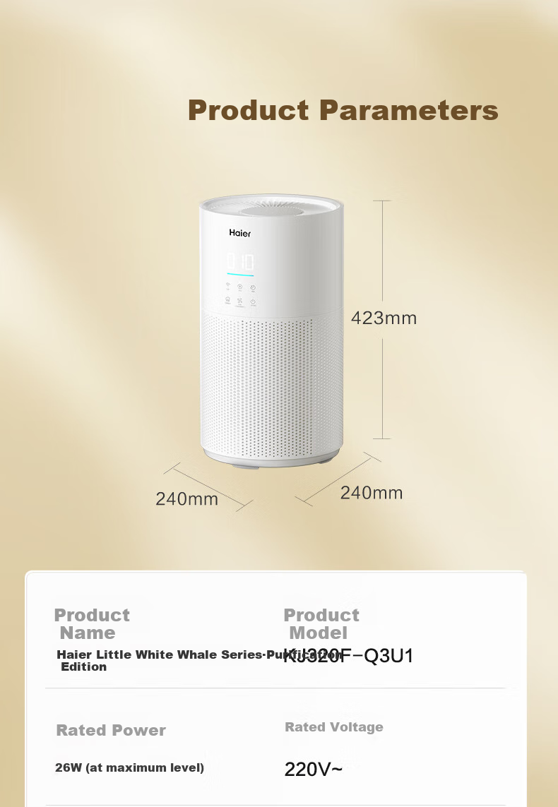 Haier Air Purifier for Home Indoor Use, Removes Formaldehyde, Benzene, Odors, Pets Hair, Disinfects, Kills Germs, Eliminates Allergens, Dust And Smoke Smell KJ320F-Q3U1 12