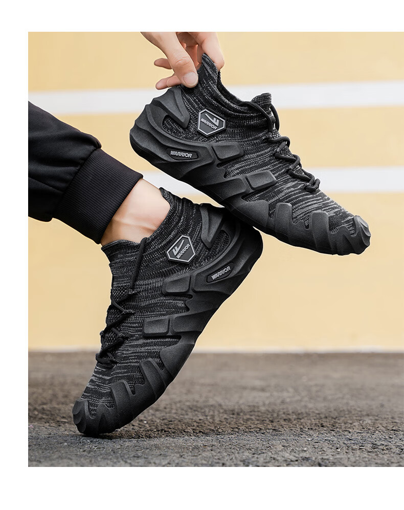 Warrior Men's Shoes 2026 Summer New Breathable Thin Mesh Slip-On Lightweight Soft Sole Black/Grey Size 39 7