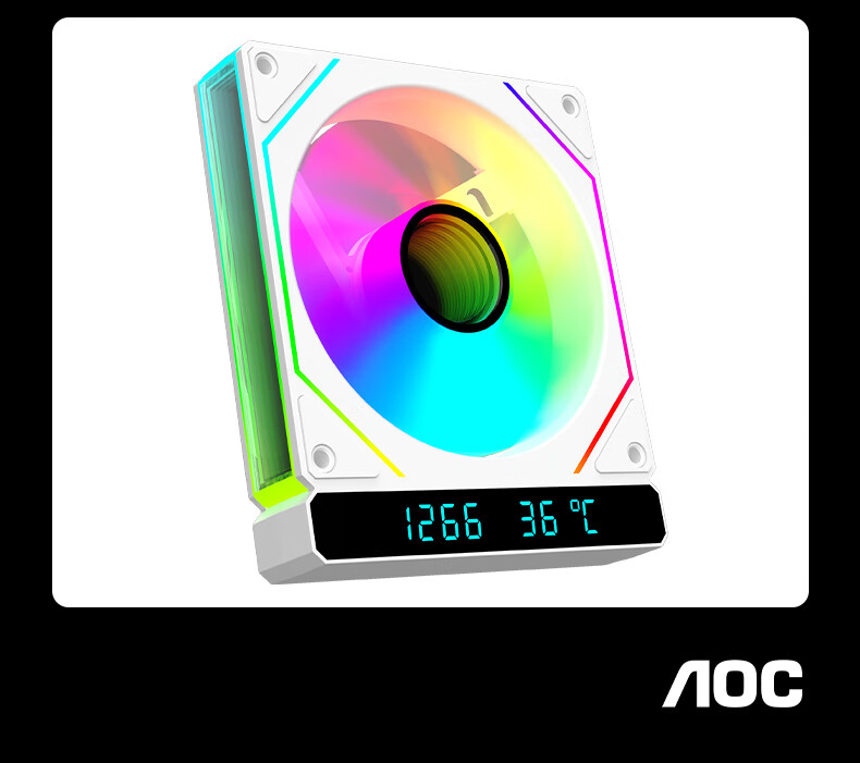 AOC T1200RW/93 White Chassis with Cooling Fan, Supports RPM Temperature Digital Display, ARGB Synchronized Lighting, 5V 3-Pin Daisy Chain, PWM Temperature Control, Hydraulic Silent Operatio 2