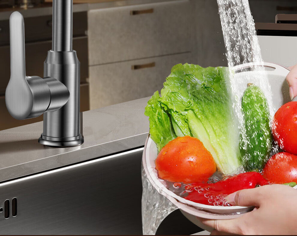 Xinfei Stainless Steel Kitchen Faucet, Single Cold Pressurized Anti-Splash Swivel Rotating Sink Faucet for Vegetable Washing Basi 4