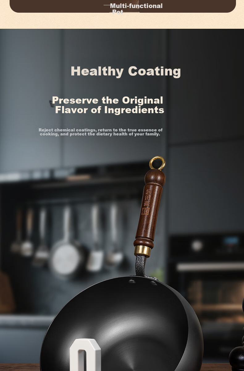 KOBACH Cast Iron Wok without Coating for Home Cooking, Suitable for Induction And Gas Stoves, 24cm 3