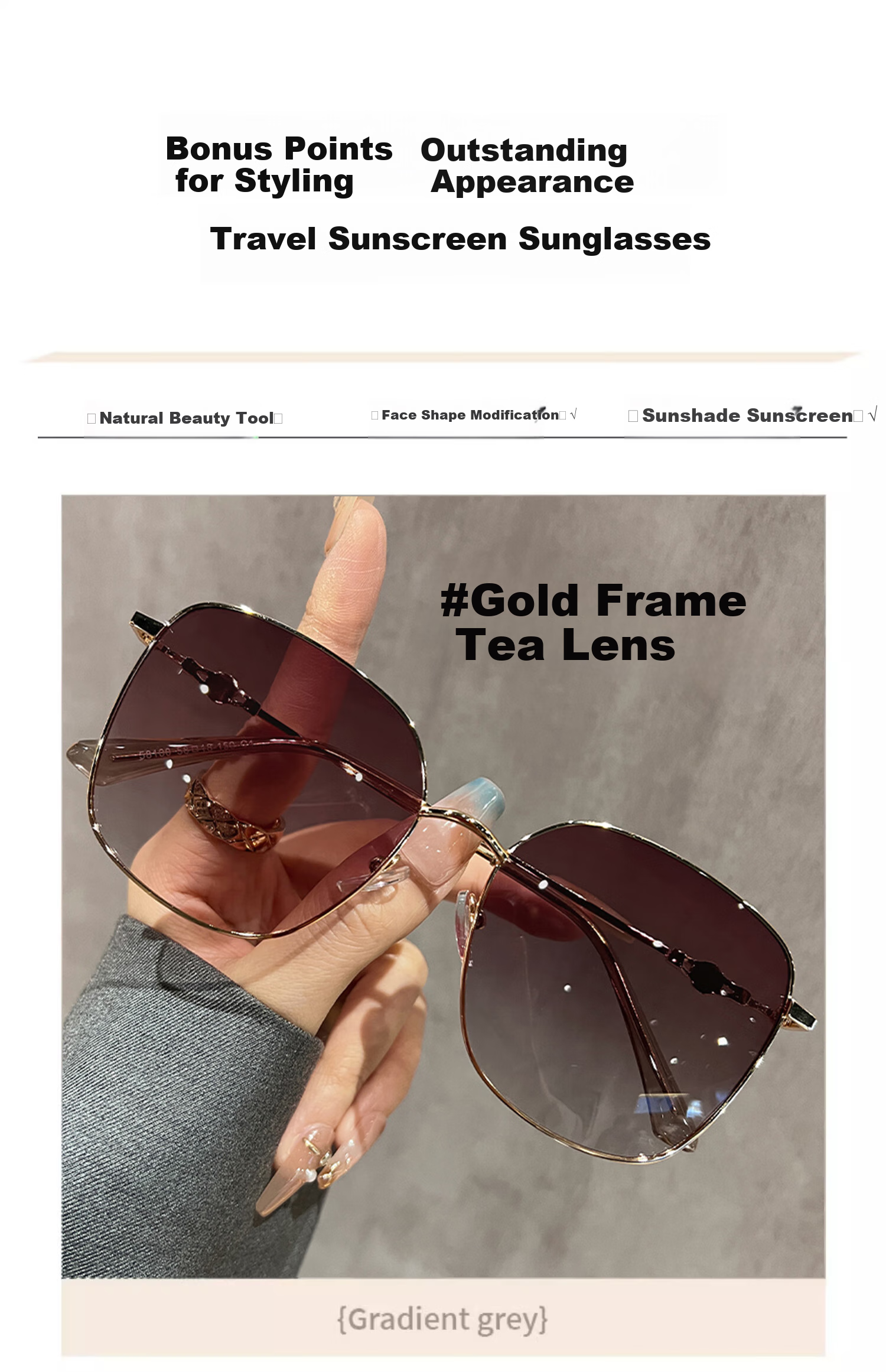 Boshide Sunglasses, Large Frame Polarized Sunglasses with Gradient Brown Lenses, High-End Look, Face-Slimming Effect on Instagram, Gold Frame with Brown Lenses 5