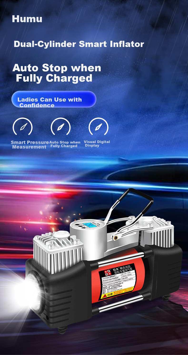 Jumu Car Air Pump with Dual Cylinders, High Pressure, High Power, Portable Electric Tire Inflator for Vehicles 3