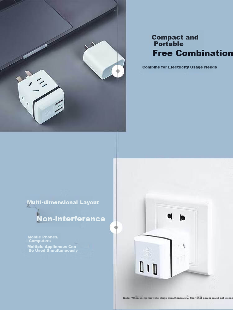 Zidantou USB/Type-C Converter Socket, Wireless Magic Cube TS-558NKU, One-To Travel Adapter Plug, Power Strip/Extension Cord/Power Board/Outlet Strip 8