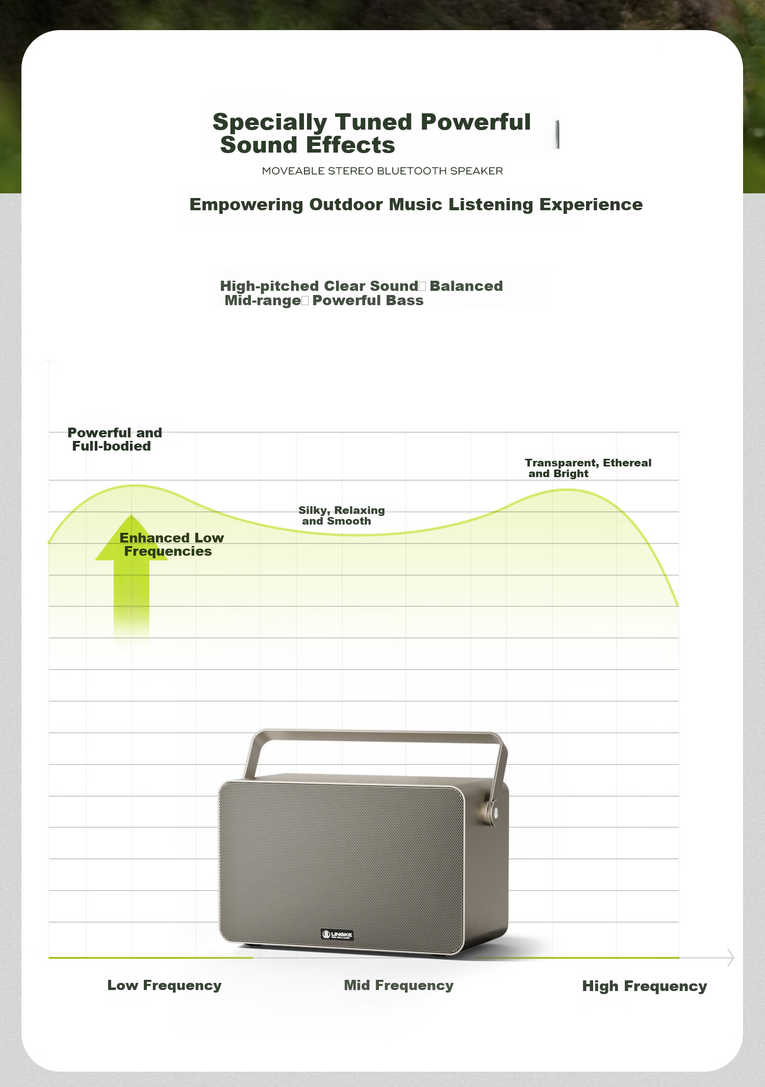 Lingke M5 Stereo Outdoor Speaker Portable Wireless Bluetooth Speaker with High And Low Volume, 50-Hour Ultra-Long Battery Life, Waterproof, Practical Birthday Gift, Army Gree 3