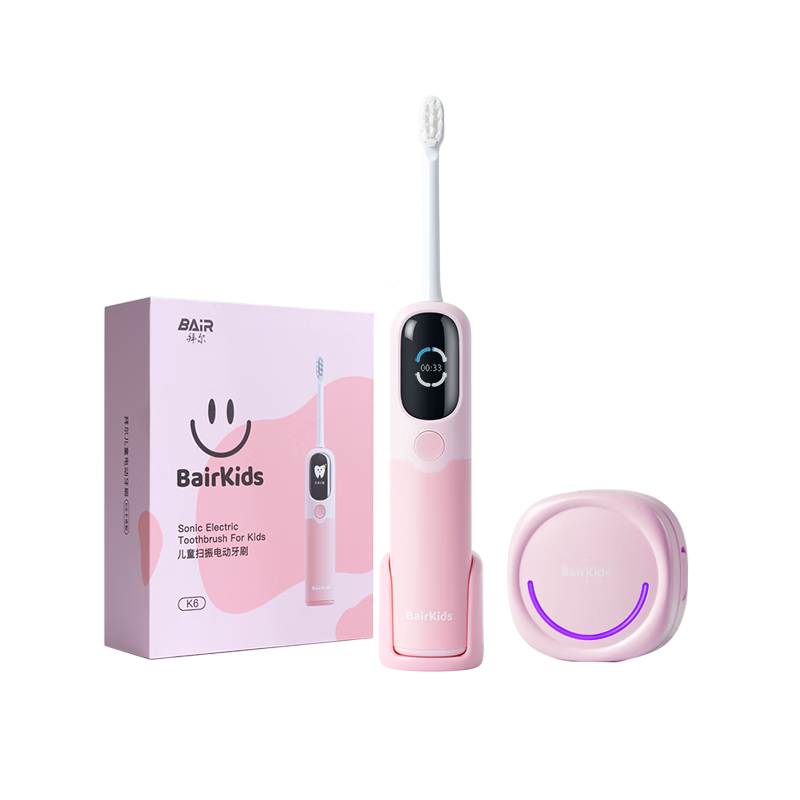 Bayer K6 Voice Version Children's Electric Toothbrush Smart Sterilization Vibration Soft Bristles Gum Care Inductive Charging for Students Girls Kids 3-6-12 Years Carlo Pink New Year Gift