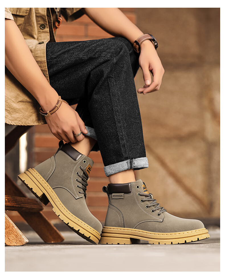 Warrior Men's Martin Boots 2025 Autumn Winter New British Style High-top Work Boots Brown 43 2022 17